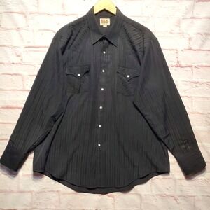 Ely Cattleman Shirt Mens XL 17.5x35 Black Western Cowboy Pearl Snap Long Sleeve